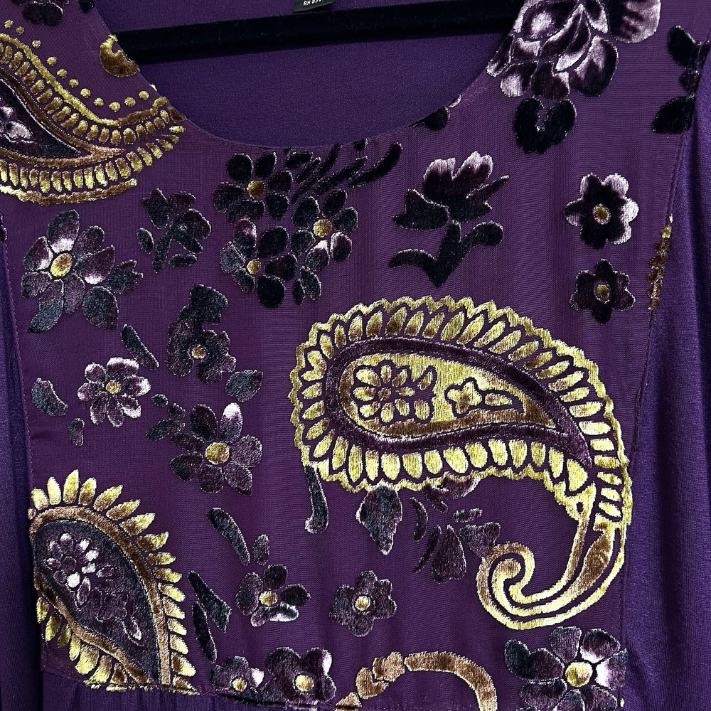 Style & Co Blouse Size OX Paisley Floral Velvet Front Panel Long Sleeve Top New - Picture 6 of 13